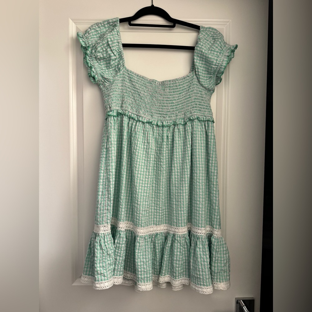 Urban Outfitters Plaid Puff Sleeve Mini Dress
